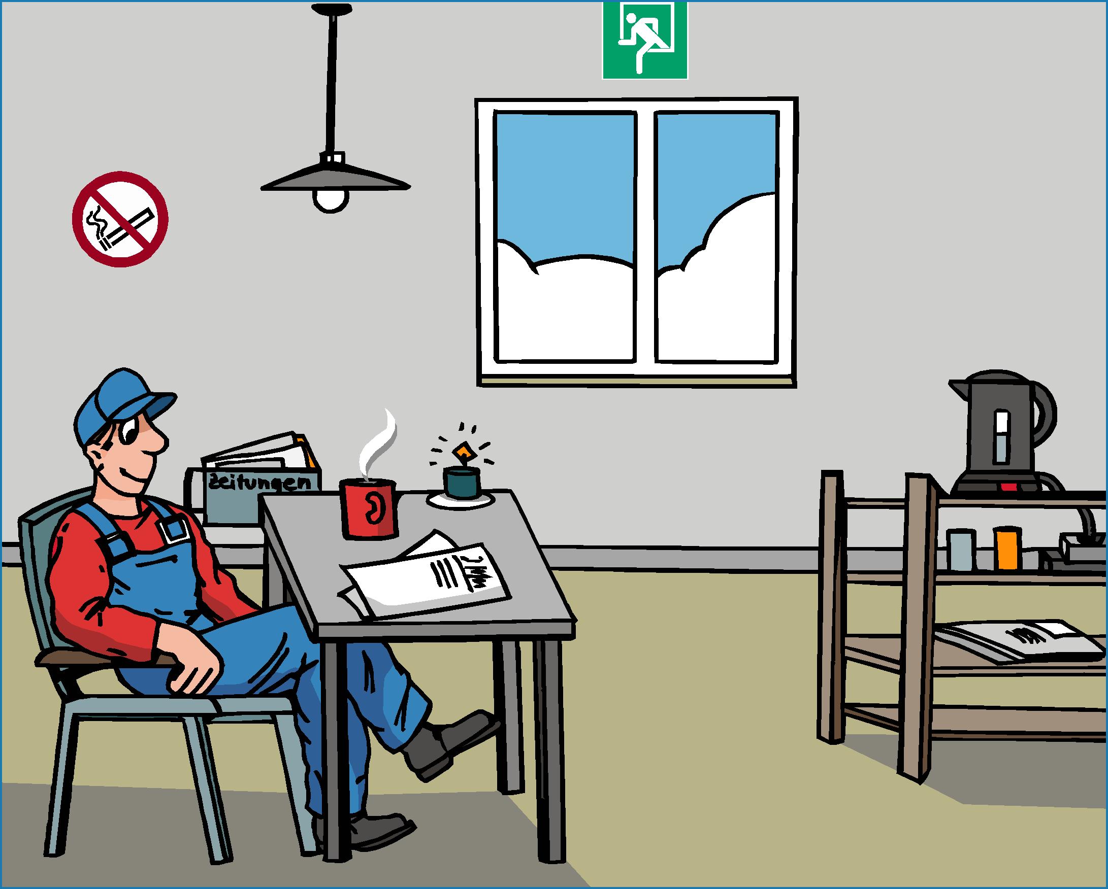 Suchbild: Figur Nils trink Kaffee im Pausenraum